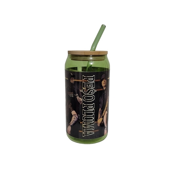 Peso Pluma Green Glass Tumbler Cup 16 oz UV DTF Black Design With Glass Straw - Picture 3 of 4